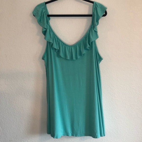 Torrid Teal Super Soft V-Neck Ruffle Tank Top - Picture 1 of 8
